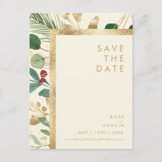 Moderne Kerstmis | Cream Save The Date Ansichtkaar Uitnodiging Briefkaart (Voorkant)