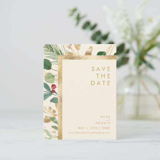 Moderne Kerstmis | Cream Save the Date Briefkaart (Staand voorkant)