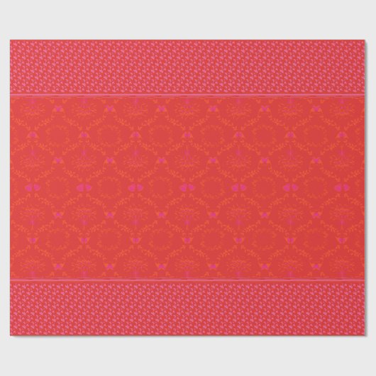 Moderne Kerstmis Damask | Rood roze Cadeaupapier (Vlak)