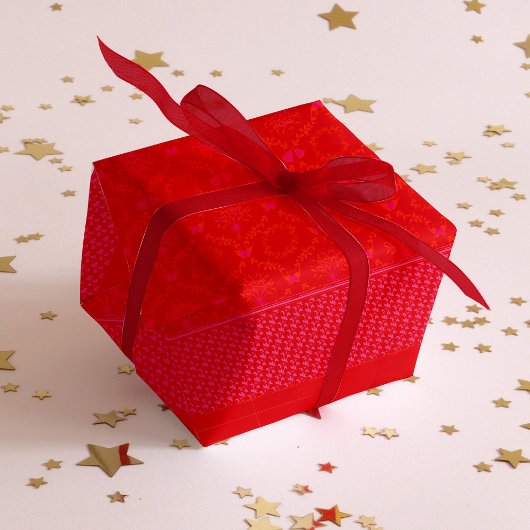 Moderne Kerstmis Damask | Rood roze Cadeaupapier