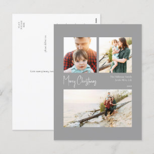 Moderne Kerstmis   Driefoto's met zilver-centreerd Feestdagenkaart