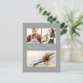 Moderne Kerstmis | Driefoto's met zilver-centreerd Feestdagenkaart (Staand voorkant)