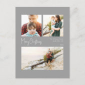 Moderne Kerstmis | Driefoto's met zilver-centreerd Feestdagenkaart (Voorkant)