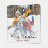 Moderne Kerstmis Familie Foto Feestelijk Keramisch Ornament (Links)