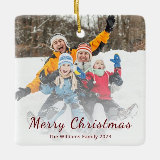 Moderne Kerstmis Familie Foto Feestelijk Keramisch Ornament (Voorkant)