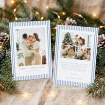 Moderne Kerstmis Familie Foto met Blauwe Strepen