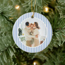 Moderne Kerstmis Familie Foto met Blauwe Strepen