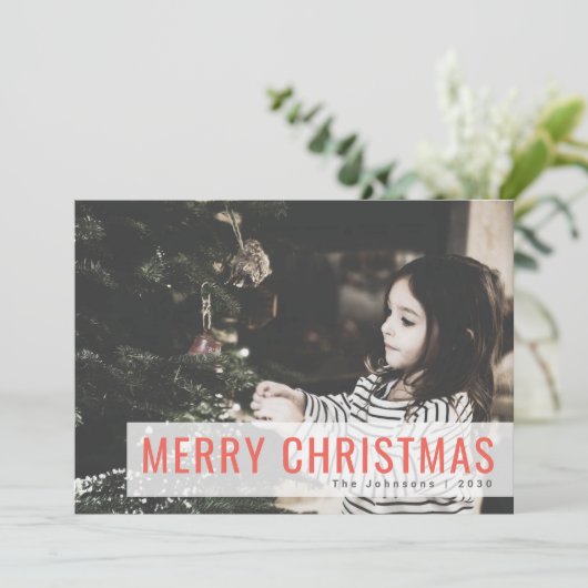 Moderne Kerstmis | Familie Foto stijlvol rood Feestdagenkaart (Staand voorkant)
