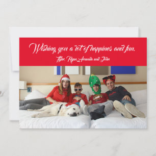 Moderne Kerstmis Familie Foto Vakantie Rood Feestdagenkaart
