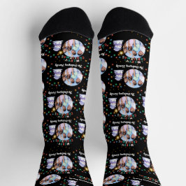 Moderne Kerstmis Familie Sneeuwman Foto en Naam Sokken