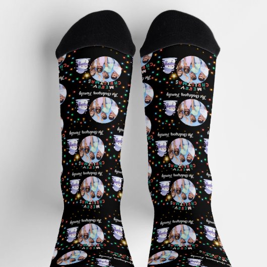 Moderne Kerstmis Familie Sneeuwman Foto en Naam Sokken (Top)