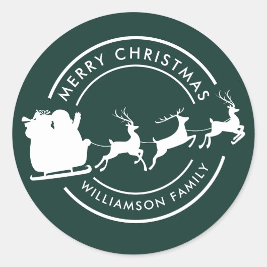Moderne Kerstmis Familienaam Santa Green Custom Ronde Sticker (Voorkant)