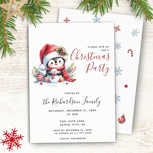 Moderne Kerstmis Feest Mooie Pinguïn Kerstmis Kaart