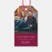 Moderne Kerstmis | Foto Burgundy Maroon Couple Cadeaulabel (Voorkant)