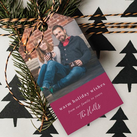Moderne Kerstmis | Foto Burgundy Maroon Couple Cadeaulabel