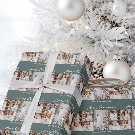 Moderne Kerstmis Foto Collage Grijs Groen Cadeaupapier