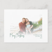 Moderne Kerstmis | Foto groen script Feestdagenkaart (Voorkant)