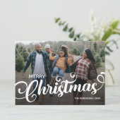 Moderne Kerstmis Foto met Script Feestdagenkaart (Staand voorkant)