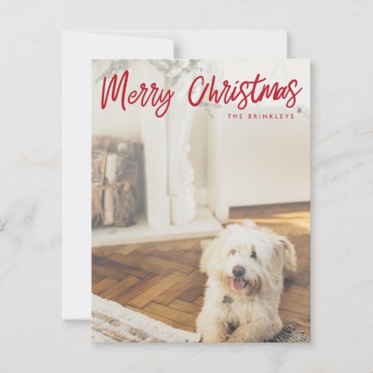 Moderne Kerstmis | Foto rood handgeschreven script Feestdagenkaart (Voorkant)