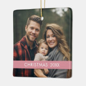 Moderne Kerstmis - Fotojaar en roze streep Keramisch Ornament (Links)