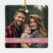Moderne Kerstmis - Fotojaar en roze streep Keramisch Ornament (Voorkant)
