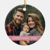 Moderne Kerstmis - Fotojaar en roze streep Keramisch Ornament (Voorkant)