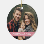 Moderne Kerstmis - Fotojaar en roze streep Keramisch Ornament (Links)