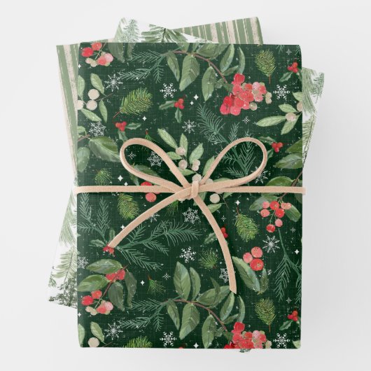 Moderne Kerstmis gebladerte bos en rustieke strepe Inpakpapier Vel (In situ)
