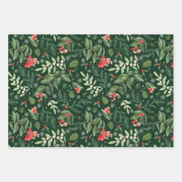 Moderne Kerstmis gebladerte bos en rustieke strepe Inpakpapier Vel