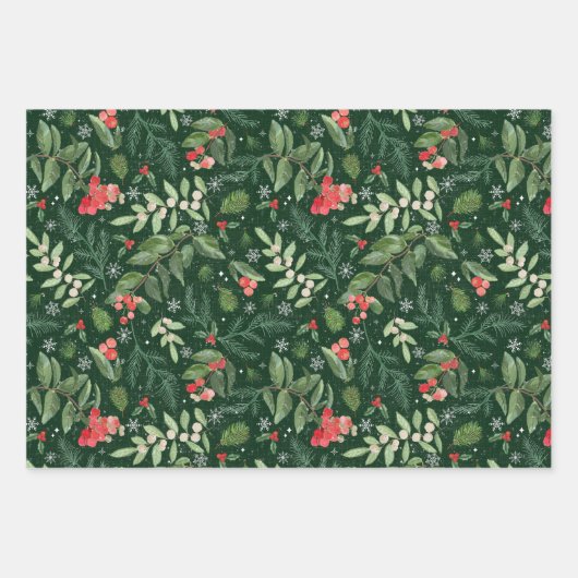 Moderne Kerstmis gebladerte bos en rustieke strepe Inpakpapier Vel (Voorkant)