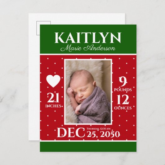 Moderne Kerstmis Geboorte Aankondiging Pasgeboren  (Voorkant / Achterkant)