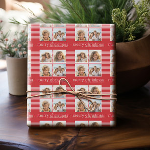 Moderne Kerstmis - Gewoon Rood en Wit Foto Cadeaupapier