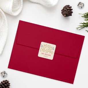 Moderne Kerstmis Gouden Script Op Maat Vierkante Sticker