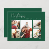 Moderne Kerstmis | Green Five-Photo Holiday Kaart (Voorkant / Achterkant)