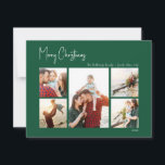 Moderne Kerstmis | Green Five-Photo Holiday Kaart<br><div class="desc">Deze moderne kerst | De groene vijffotovakantiekaart is ideaal voor uw minimalistische shabby-chic boho-groene en witte feestdag. De minimale witte handgeschreven kalligrafie is delicaat en robuust, terwijl het klasje en elegant blijft. U zult vinden dat alles over dit product editable is, zodat voel vrij om afbeeldingen of meer tekst toe...</div>