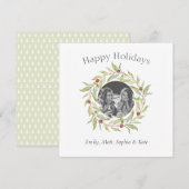 Moderne Kerstmis Groen Bessen Krans Foto Feestdagenkaart (Voorkant / Achterkant)