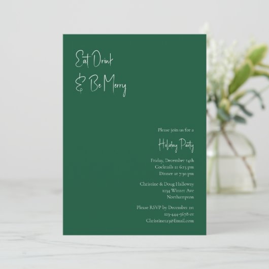 Moderne Kerstmis | Groene eet-Drink en wees lekker Kaart (Staand voorkant)