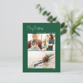 Moderne Kerstmis | Groene Verticaal 3 Foto Feestdagenkaart (Staand voorkant)