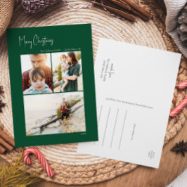 Moderne Kerstmis | Groene Verticaal 3 Foto Feestdagenkaart
