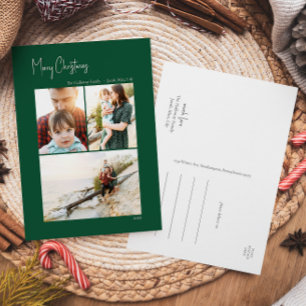 Moderne Kerstmis   Groene Verticaal 3 Foto Feestdagenkaart