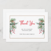 Moderne kerstmis Holly Berry Leaves Dank je wel (Voorkant / Achterkant)