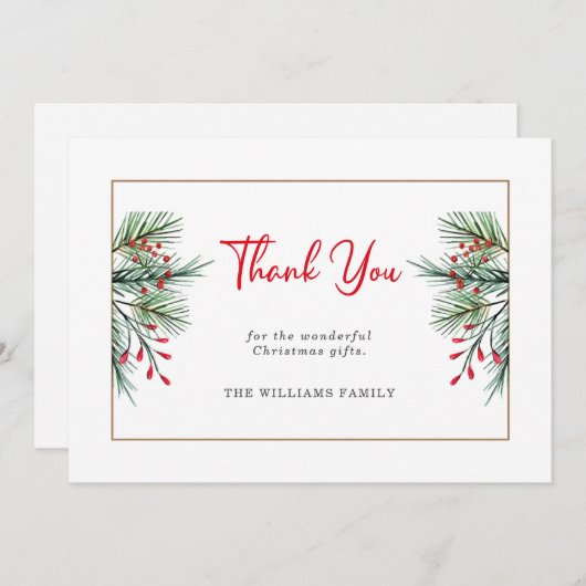 Moderne kerstmis Holly Berry Leaves Dank je wel (Voorkant / Achterkant)