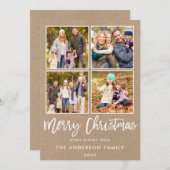 Moderne Kerstmis in penseelschrift 4 Foto Kraft Feestdagenkaart (Voorkant / Achterkant)