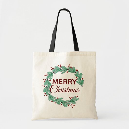 Moderne Kerstmis Kersen Krans Groen Tote Bag (Voorkant)
