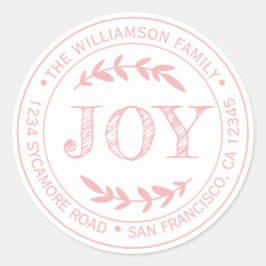 Moderne Kerstmis Kerstvreugde Retouradres Roze Ronde Sticker