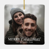 Moderne Kerstmis Koppel Foto met Script Keramisch Ornament (Achterkant)