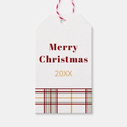 Moderne Kerstmis Merry Christmas Plaid Cadeaubijsl Cadeaulabel (Voorkant)
