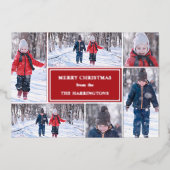 Moderne Kerstmis met fotocollage Folie Feestdagenkaart (Voorkant)