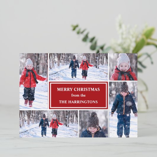 Moderne Kerstmis met fotocollage Folie Feestdagenkaart (Staand Voorkant)