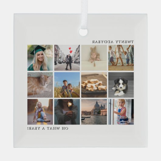 Moderne Kerstmis met fotocollage Glas Ornament (Achterkant)